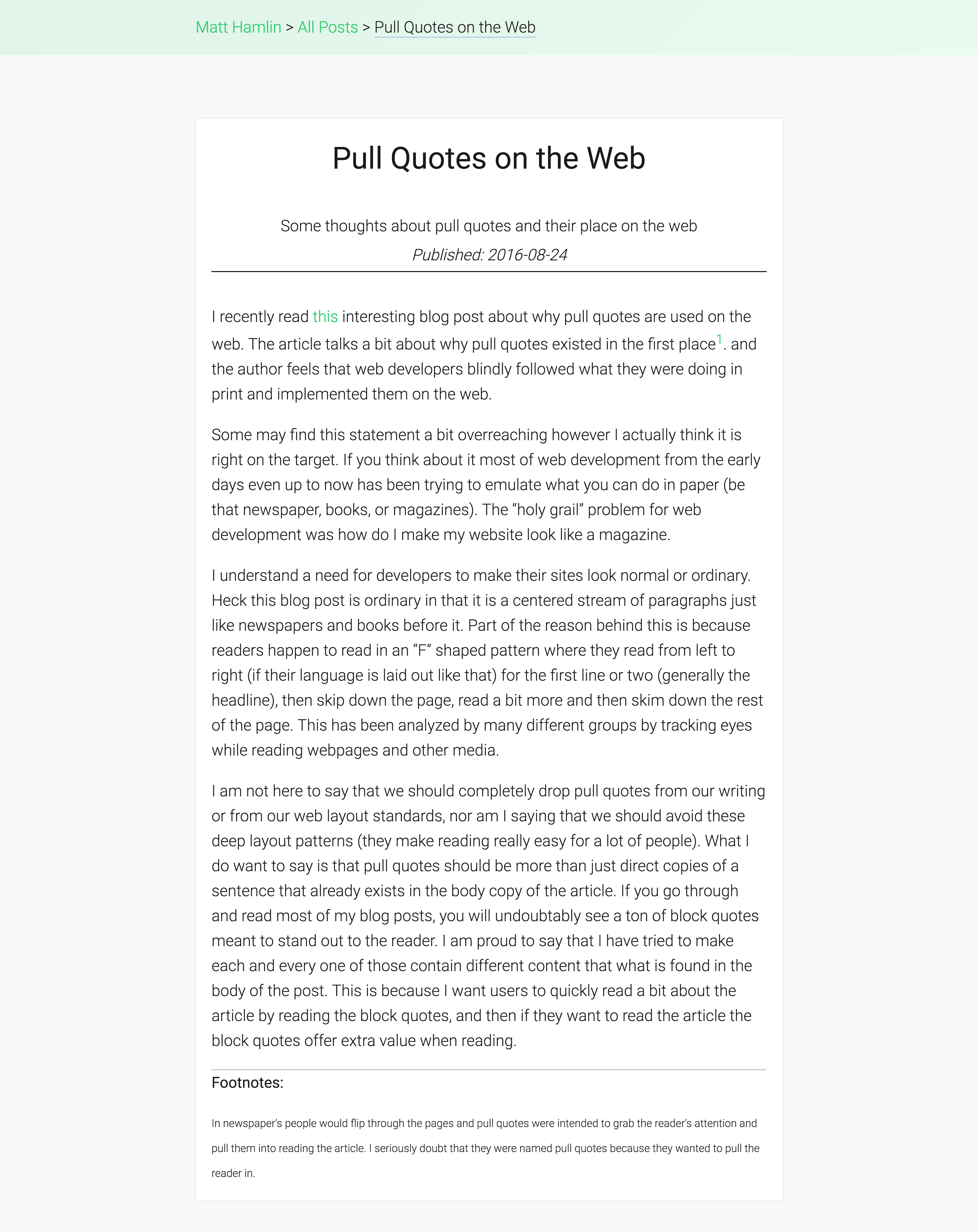 Blog post page
